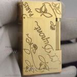 Perfect Copy S.T. Dupont Ligne 2 Yellow Gold And Flower Engraving Finish Lighter